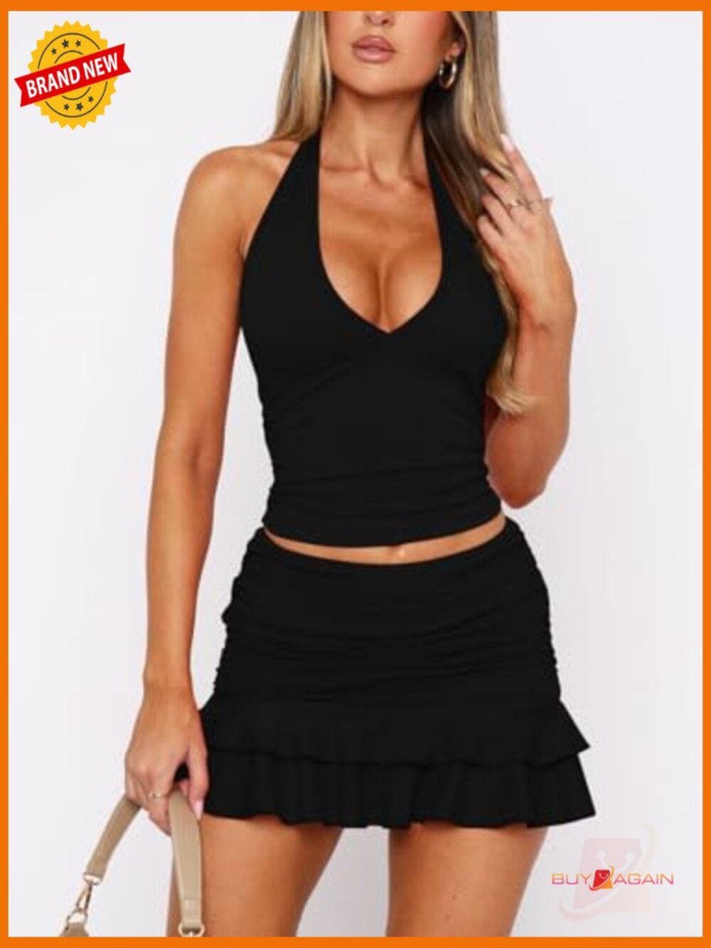 Women 2 Piece Skirt Sets Sleeveless Crop Top and Mini Skirt Summer Outfits - Picture 3 of 5